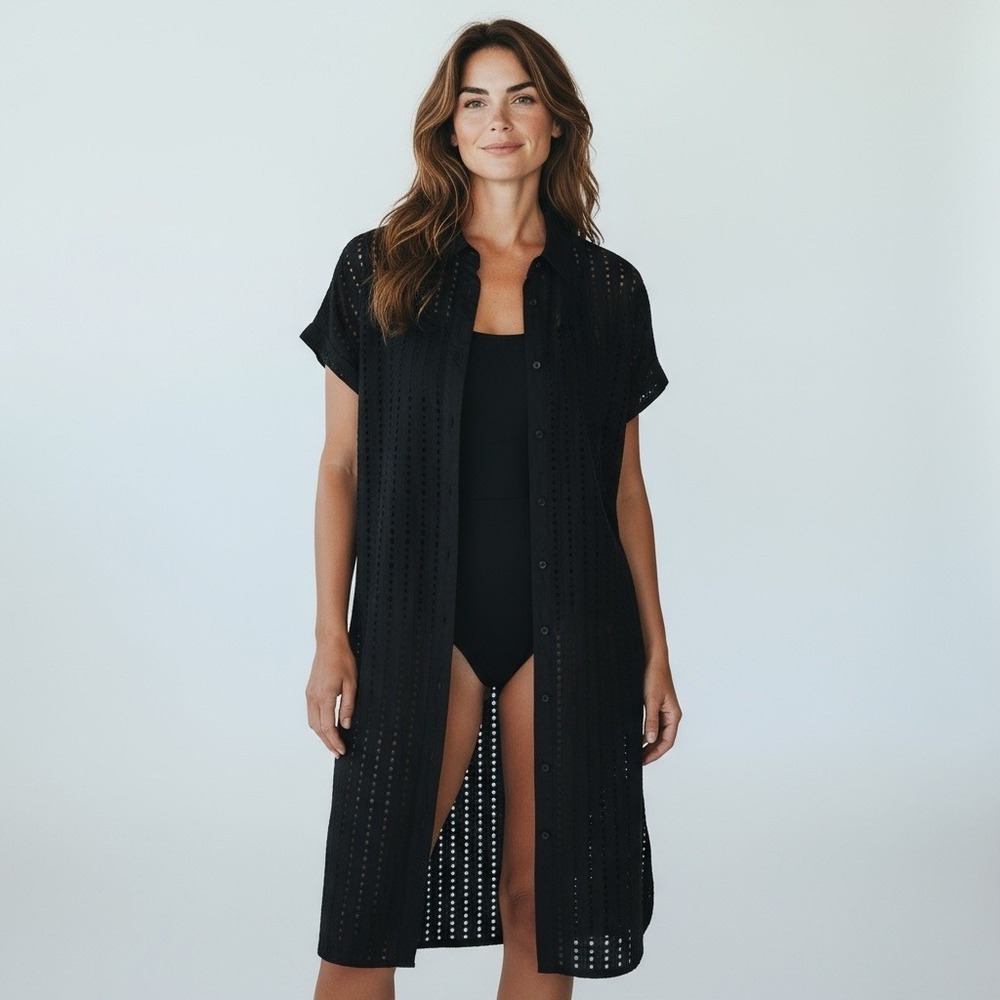 Calia Women's XXL Woven‎ Eyelet Lace Swim Cover Up Black Whimsigoth EUC